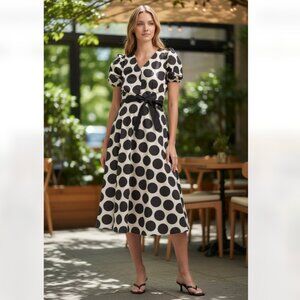 NWT LUNA ALLEGRA Made In Italy Puff Sleeve Polka Dot Midi Dress Belted XL